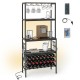 Rustic brown wine organizer with power outlet, 24 bottle holders, and adjustable RGB light for home bar or kitchen use.