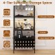 4-tier wine organizer in rustic brown with 24 bottle holders, 8 hooks, and adjustable RGB light for home bar use.