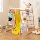 Wooden jungle gym playset with slide and monkey bars, featuring multicolor elements for 4-5 kids to enjoy active play.