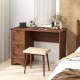 Wooden vintage computer desk in walnut with 2 side drawers, large surface, and stylish metal knobs for home or office.