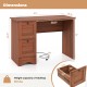 Wooden vintage computer desk in walnut with 2 side drawers, large surface, and metal knobs for home or office use.