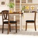 Brown wooden dining chairs with PU leather upholstery, featuring V-shaped backrests, perfect for dining areas or cafes.