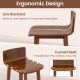 Curved seat and low backrest of a brown acacia wood dining chair, designed for comfort and rustic elegance in dining.