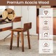 Brown acacia wood dining chair with a curved backrest, showcasing farmhouse style and reinforced triangular structure.