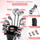 Women's complete golf set featuring a driver, fairway, hybrid, irons, putter, and lightweight bag with headcovers.