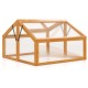 Wood cold frame greenhouse with transparent PVC panels and adjustable roof vents for plant protection and airflow.