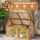 Wood cold frame greenhouse with solid fir wood frame and adjustable roof for plant protection and ventilation.