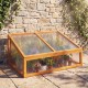 Wood cold frame greenhouse with transparent flip-top roof, featuring fir wood construction for plant protection.
