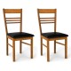 Walnut-finished wood dining chair featuring a high backrest and wide PU leather seat, perfect for casual dining.