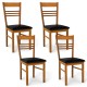 Set of 4 walnut wood dining chairs with high backrest and PU leather seats, ideal for kitchen or dining room use.