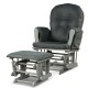 Dark gray wood glider and ottoman set with padded armrests, detachable cushion, and smooth gliding motion for comfort.