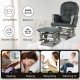 Dark gray wood glider and ottoman set with padded armrests, ideal for nursing, napping, or relaxing in any room.