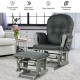 Dark gray wood glider and ottoman set with padded armrests, featuring a stable base and smooth gliding motion for.