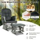 Wood glider and ottoman set in dark gray with padded armrests, featuring a sturdy wood frame for comfortable gliding.