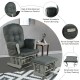 Wood glider and ottoman set in dark gray with padded armrests, high backrest, and detachable cushion for easy cleaning.
