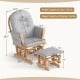 Wood glider and ottoman set with padded armrests, featuring a natural finish and smooth gliding motion for comfort.