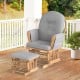 Wood glider and ottoman set with padded armrests, detachable cushion, and smooth gliding motion for comfortable.
