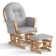 Wood glider and ottoman set with padded armrests, detachable cushion, and smooth gliding motion for comfortable seating.