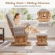 Wood glider chair with padded armrests and detachable cushion, paired with a gliding ottoman for comfortable relaxation.