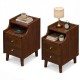 Brown wood nightstand set of 2 featuring drawers, solid wood legs, and a pull-out tray for cable management.