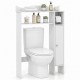 Wood over the toilet bathroom space saver in white with shelves, side cabinet, and toilet paper holder for efficient.