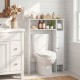 Wood over the toilet bathroom space saver in white with shelves and toilet paper holder for maximizing storage.