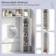 Wood over the toilet bathroom space saver in white with removable shelves and a toilet paper holder for efficient.