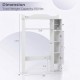 Wood over the toilet bathroom space saver in white, featuring shelves, a paper holder, and dimensions for compact.