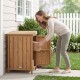 Wood package delivery box made of acacia wood, featuring an openable lid and removable shelf for outdoor storage.