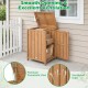 Wood package delivery box with openable lid, removable shelf, and ventilated gaps for outdoor storage in acacia wood.