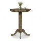 Round wood pub dining table with pedestal base in gray, perfect for 2-4 people, featuring a sturdy rubber wood frame.