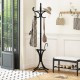 Wood standing hat coat rack in black with umbrella stand, featuring 12 hooks and a compact design for stylish storage.