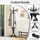 Wood standing coat rack with umbrella stand in black, featuring curved hooks and a compact design for stylish storage.