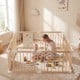 Wooden baby playpen with adjustable size, featuring solid pine wood and interactive toys for safe infant playtime.