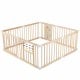 Wooden baby playpen with adjustable size, solid pine wood, and interactive toys for safe infant playtime.