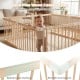 Wooden baby playpen with solid pine construction and smooth edges, designed for safe and adjustable playtime.