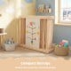 Wooden baby playpen with adjustable design, featuring interactive toys and compact storage for easy assembly and.