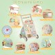 Wooden baby walker with wheels featuring 10 engaging games, designed for motor skill development and safe play.