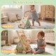 Wooden baby walker with wheels and storage basket, featuring 10 games for motor skill development and safety for.