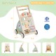 Wooden baby walker with wheels, storage basket, and 10 games for motor skill development, suitable for ages 1 and up.