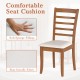 Wooden dining chair with beige upholstered seat, featuring a slatted backrest and durable rubber wood frame for.