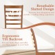 Wooden dining chair with ergonomic tilt backrest and breathable slatted design for comfortable seating in modern spaces.