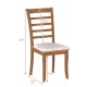 Wooden dining chair with slatted backrest, upholstered in beige polyester, ideal for kitchen or dining areas.