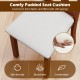 Padded seat cushion in beige linen fabric for wooden dining chair, offering comfort and breathability during gatherings.
