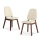 Mid-century modern wooden dining chair set of 2 with upholstered cream cushions and brown rubber wood frames.