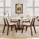 Mid-century modern wooden dining chair set featuring upholstered seats, brown rubber wood frames, ideal for dining.
