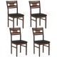 Set of four wooden dining chairs with PU leather padded seats and rubber wood frames in deep brown, ideal for dining.
