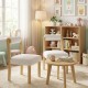 Two wooden dining chairs with rubber wood frames and white faux sherpa upholstery, perfect for cozy dining spaces.