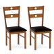 Set of 2 wooden dining chairs with hollowed backrest, brown rubber wood, and waterproof PU leather seats for versatile.