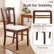 Wooden dining chair with reinforced crossbars, solid rubber wood frame, and beige upholstered seat for kitchen use.